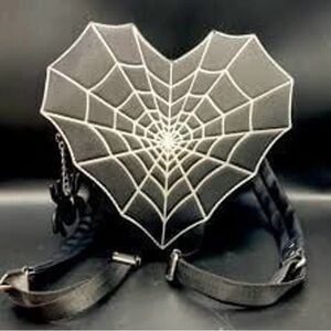 MAD Engine Fine By Me Spider Web Heart Shaped Purse Backpack